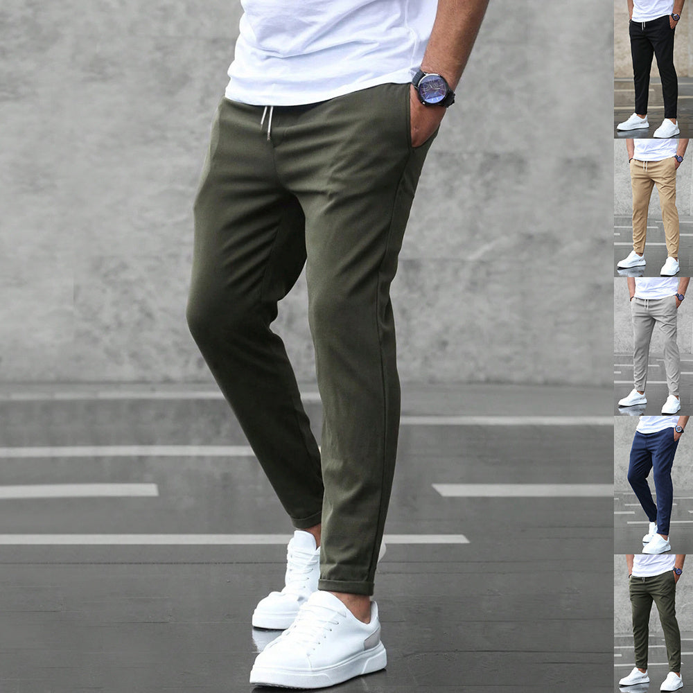 Men's Casual Pants With Pockets Fashion Slim Fit Drawstring Trousers.