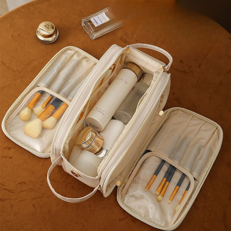 Large PU Leather Cosmetic Bag – 3-Layer Travel Makeup Organizer-World Bazaar Life