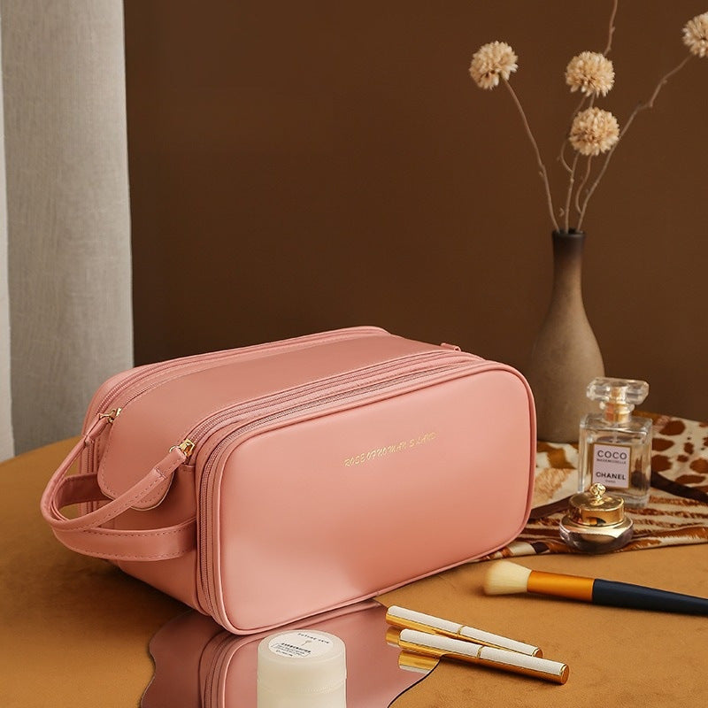Large PU Leather Cosmetic Bag – 3-Layer Travel Makeup Organizer-World Bazaar Life