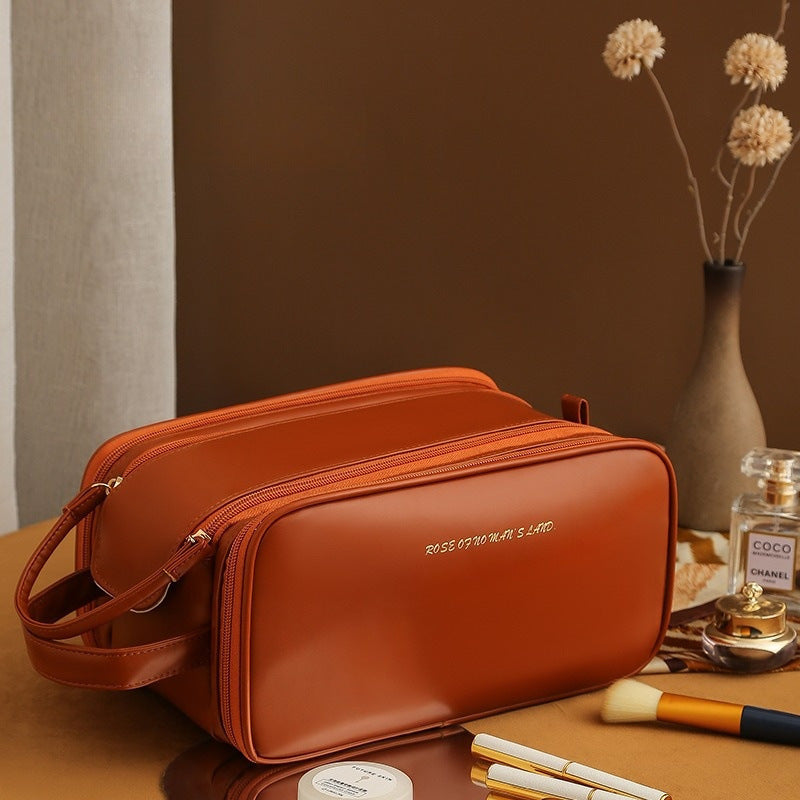 Large PU Leather Cosmetic Bag – 3-Layer Travel Makeup Organizer-World Bazaar Life