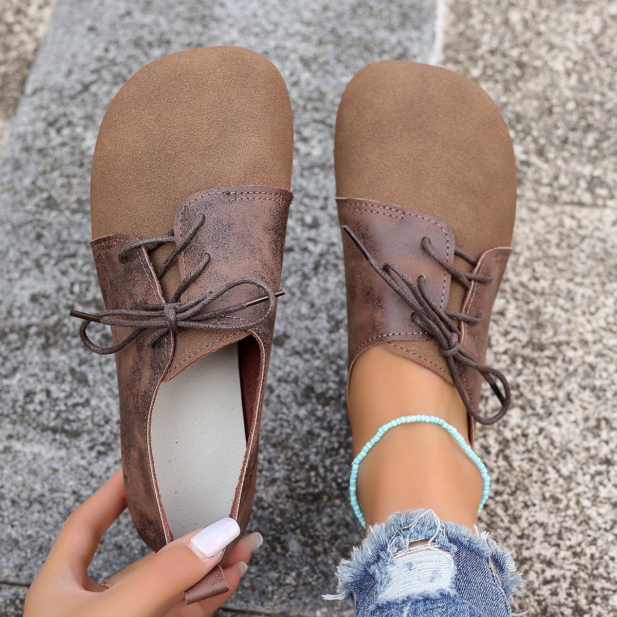 Plus Size Women's Shoes Retro Flat Bottom Casual Low-top Lace-up Gommino-World Bazaar Life