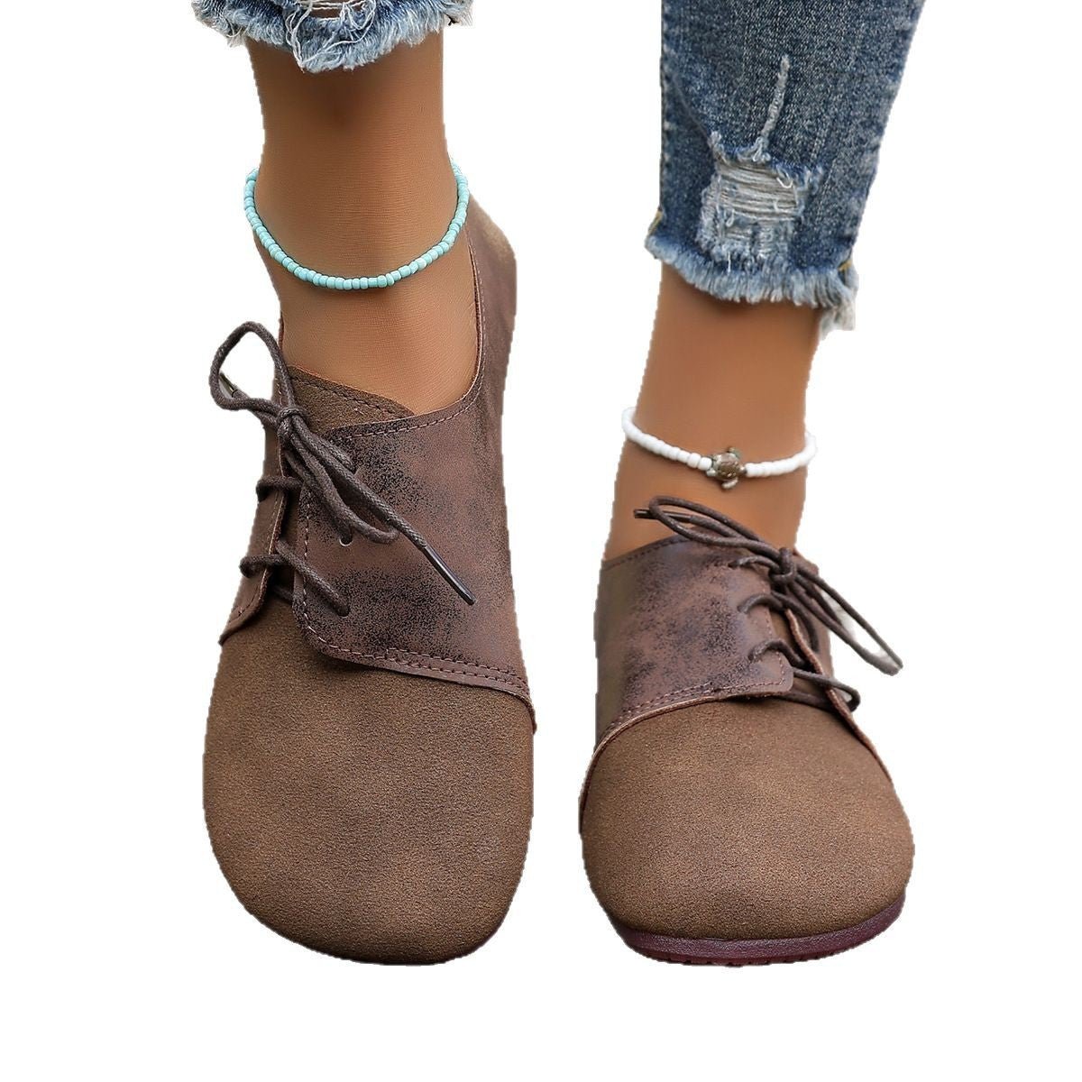 Plus Size Women's Shoes Retro Flat Bottom Casual Low-top Lace-up Gommino-World Bazaar Life