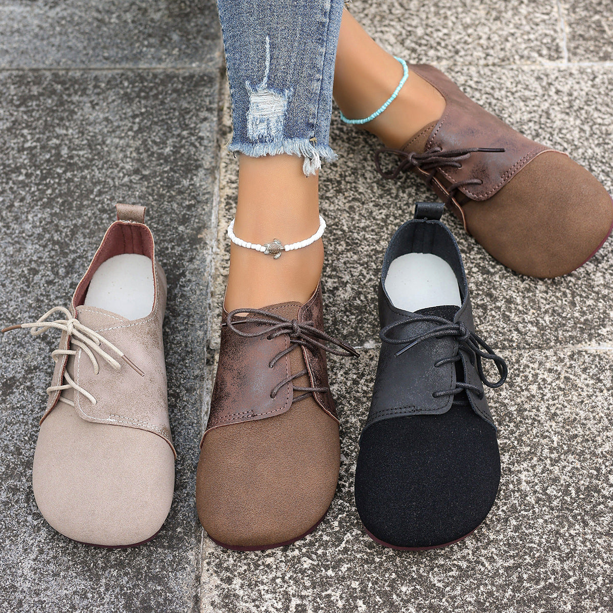 Plus Size Women's Shoes Retro Flat Bottom Casual Low-top Lace-up Gommino-World Bazaar Life