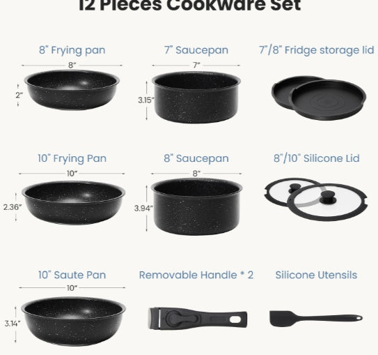 12 POTS And Pans Set, Non-stick Kitchen Cookware Set - Fast Shipping
