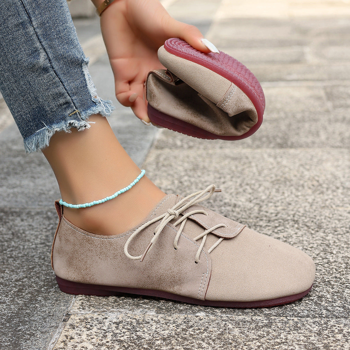 Plus Size Women's Shoes Retro Flat Bottom Casual Low-top Lace-up Gommino-World Bazaar Life