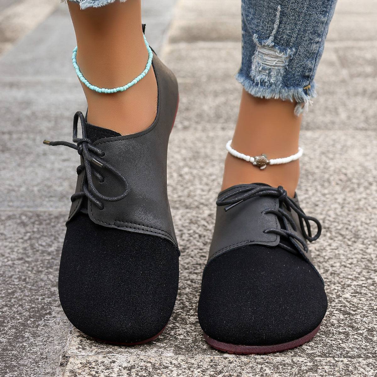 Plus Size Women's Shoes Retro Flat Bottom Casual Low-top Lace-up Gommino-World Bazaar Life