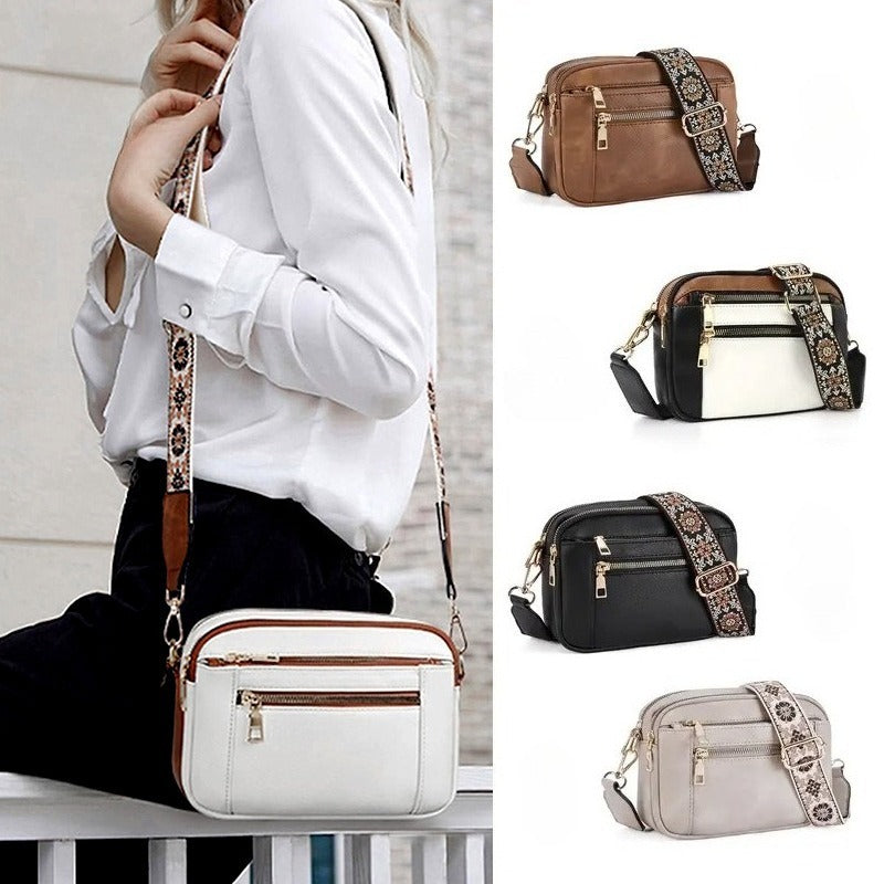 Two-Tone PU Leather Crossbody Bag – Stylish & Multi-Functional