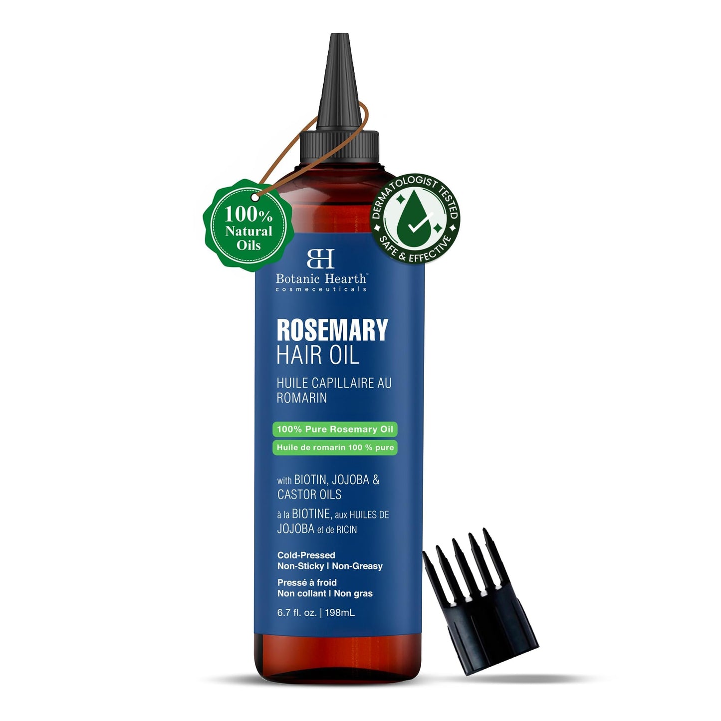 Botanic Hearth 100% Pure Rosemary Oil For Hair Growth (6.7 fl oz) Infused With Biotin, Jojoba & castor Oil | Nourishing & Volumizing | Non GMO Verified
