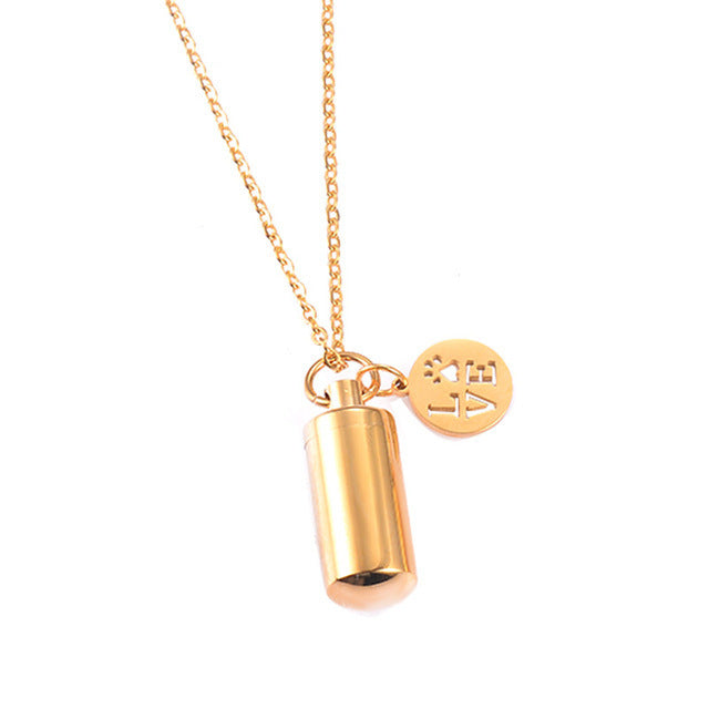 Stainless Steel Small Cylinder Plated Gold Silver Pet Urn Memorial Necklace-World Bazaar Life