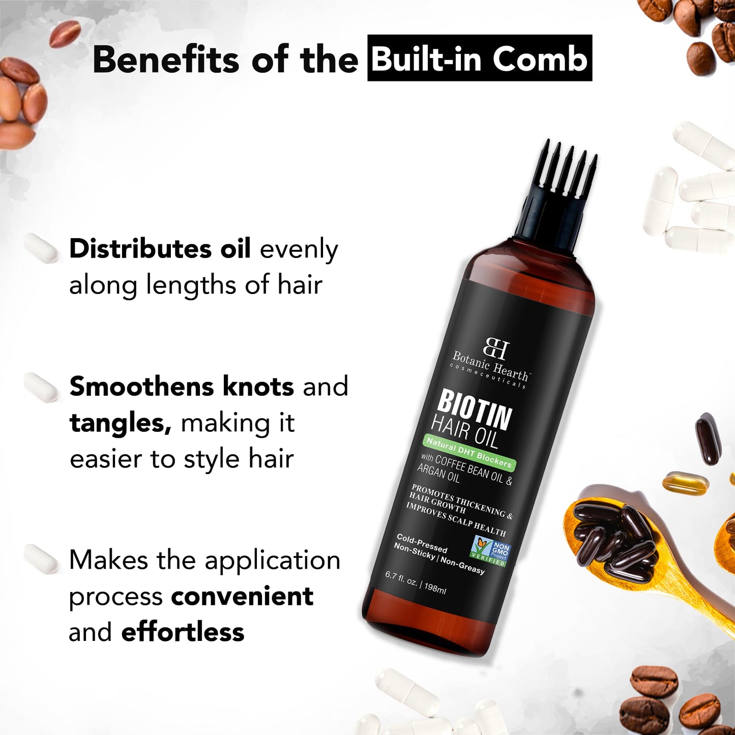 Botanic Hearth 100% Pure Rosemary Oil For Hair Growth (6.7 fl oz) Infused With Biotin, Jojoba & castor Oil | Nourishing & Volumizing | Non GMO Verified
