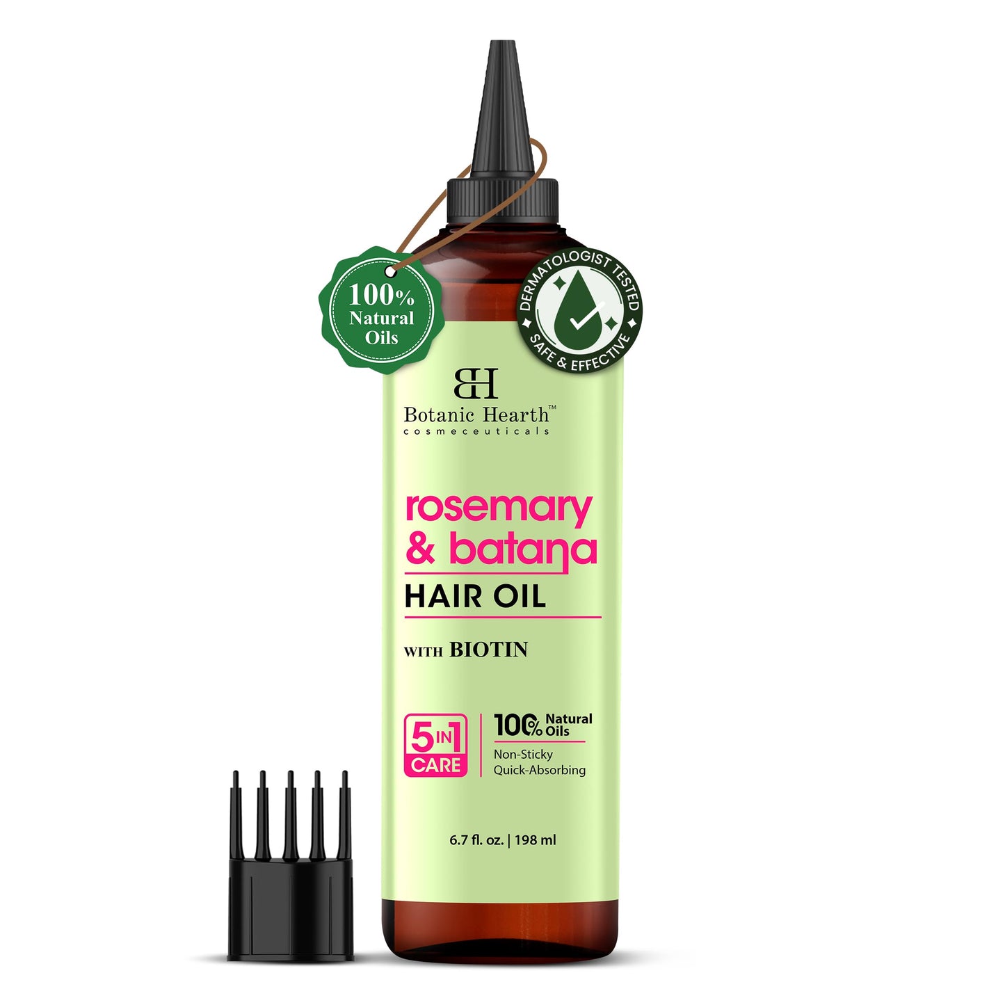 Botanic Hearth 100% Pure Rosemary Oil For Hair Growth (6.7 fl oz) Infused With Biotin, Jojoba & castor Oil | Nourishing & Volumizing | Non GMO Verified