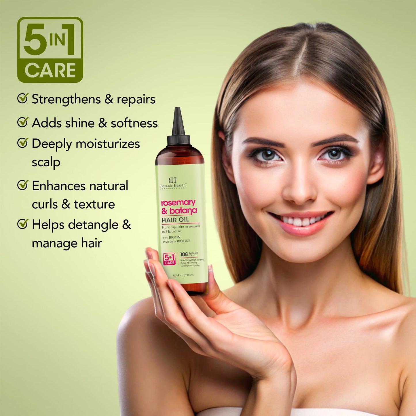 Botanic Hearth 100% Pure Rosemary Oil For Hair Growth (6.7 fl oz) Infused With Biotin, Jojoba & castor Oil | Nourishing & Volumizing | Non GMO Verified