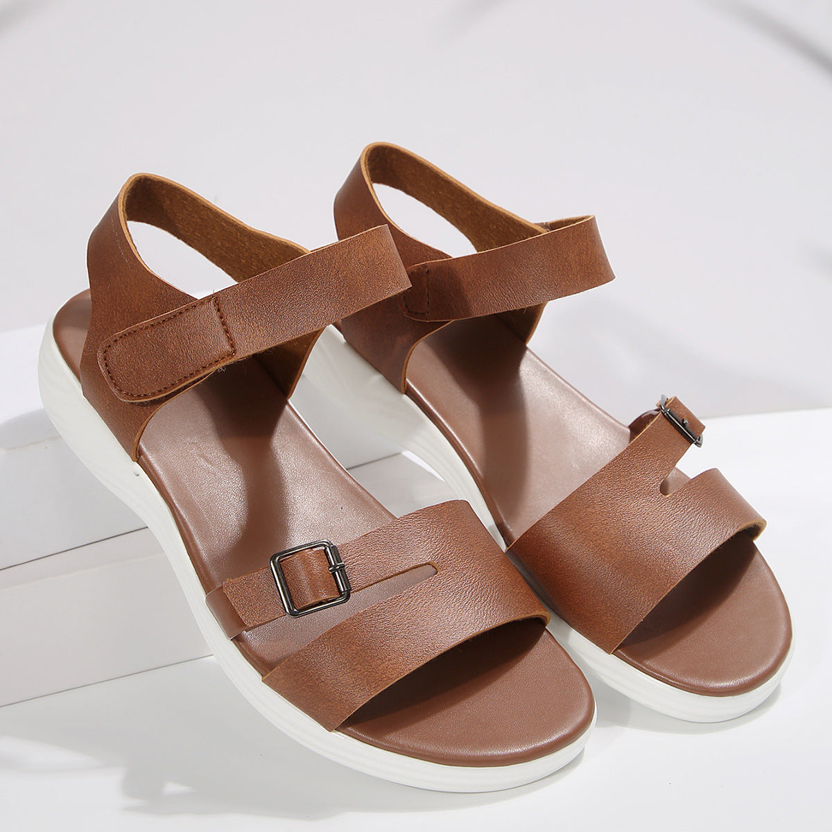 Fashion Velcro Wedge Flat Beach Sandals-World Bazaar Life