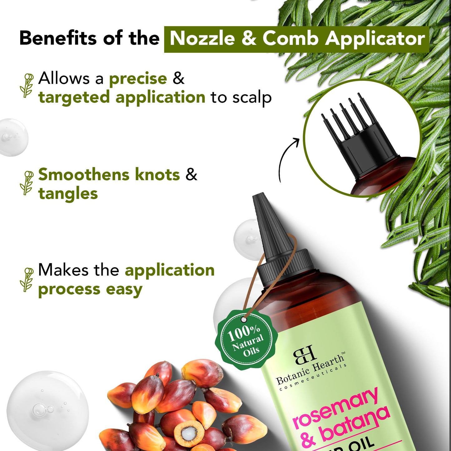 Botanic Hearth 100% Pure Rosemary Oil For Hair Growth (6.7 fl oz) Infused With Biotin, Jojoba & castor Oil | Nourishing & Volumizing | Non GMO Verified