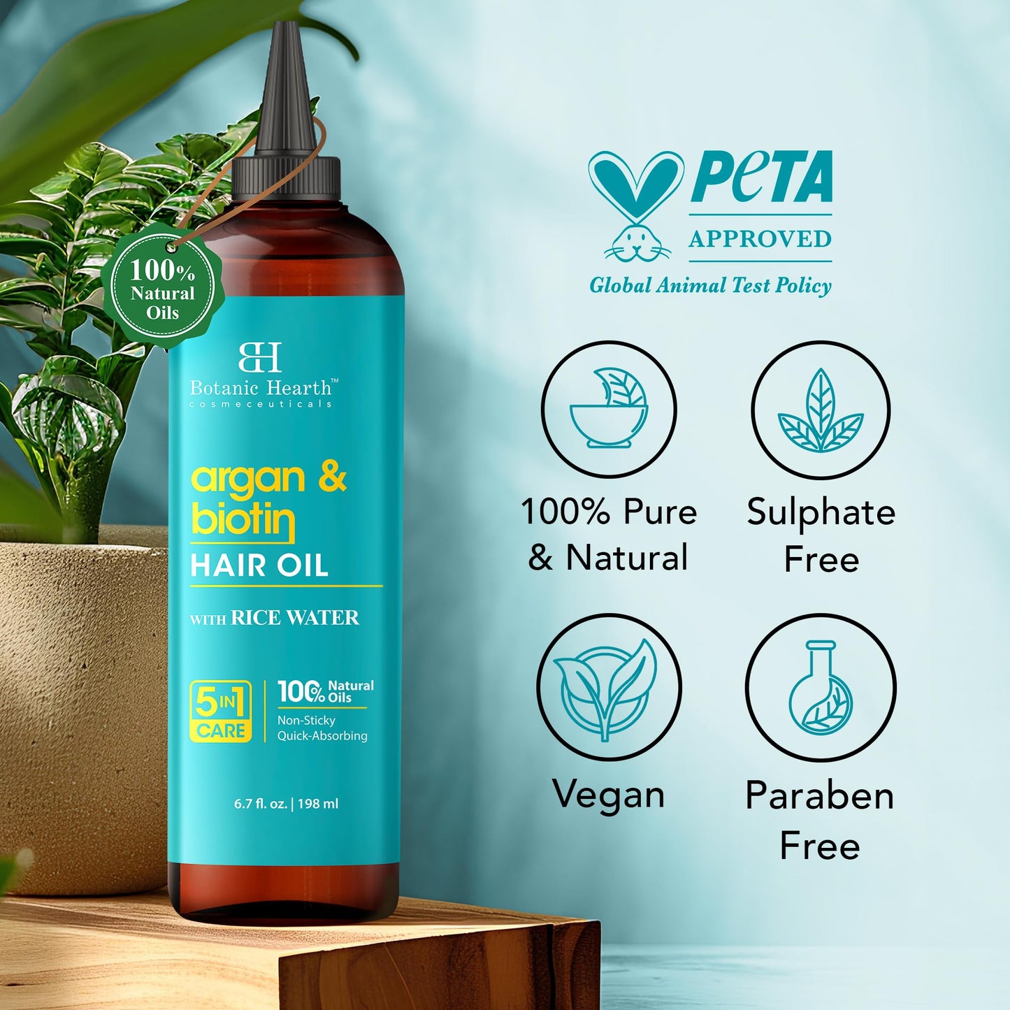 Botanic Hearth 100% Pure Rosemary Oil For Hair Growth (6.7 fl oz) Infused With Biotin, Jojoba & castor Oil | Nourishing & Volumizing | Non GMO Verified