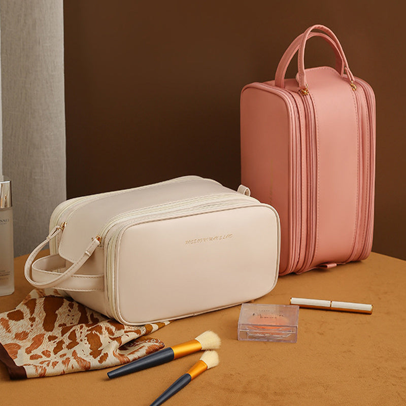 Large PU Leather Cosmetic Bag – 3-Layer Travel Makeup Organizer-World Bazaar Life