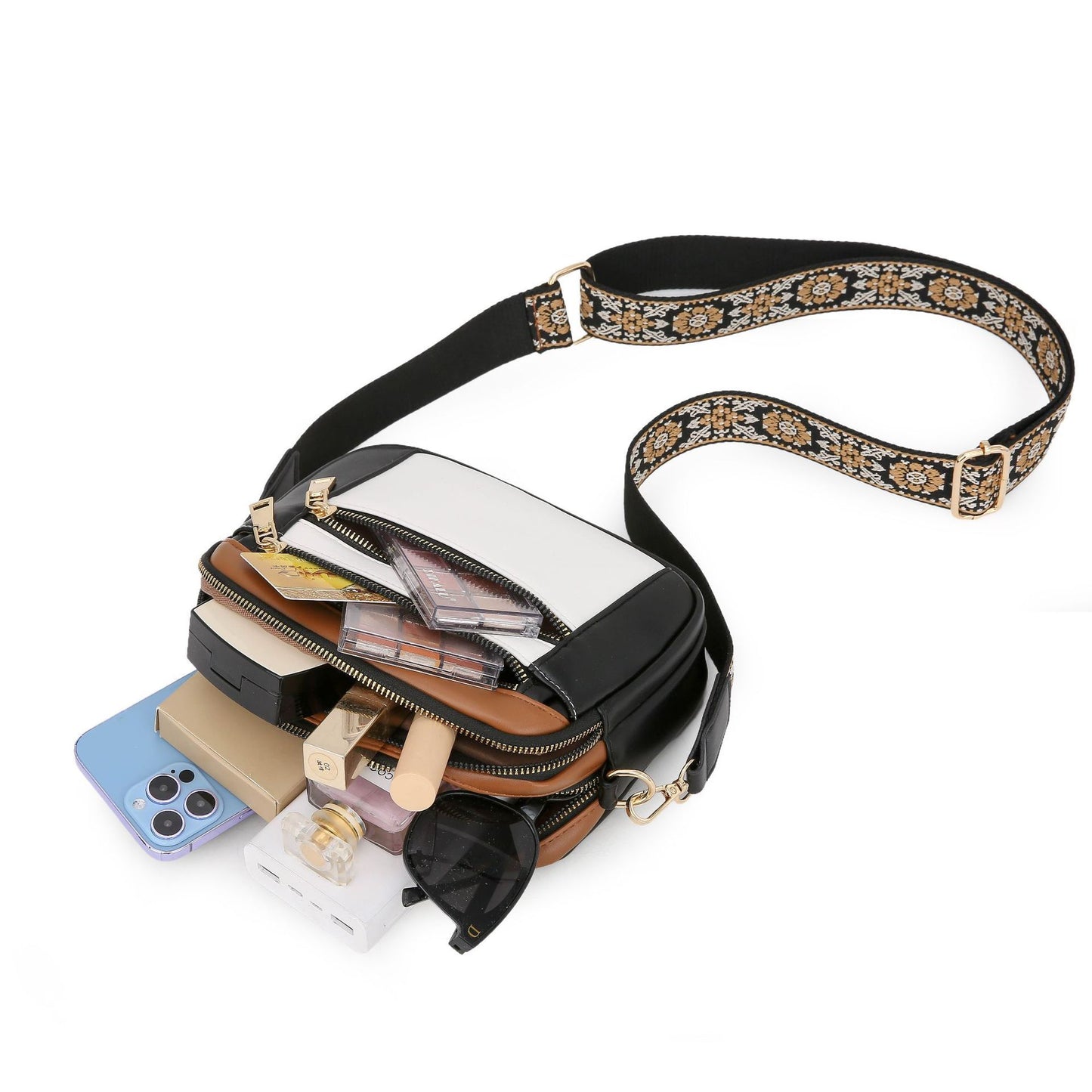 Two-Tone PU Leather Crossbody Bag – Stylish & Multi-Functional