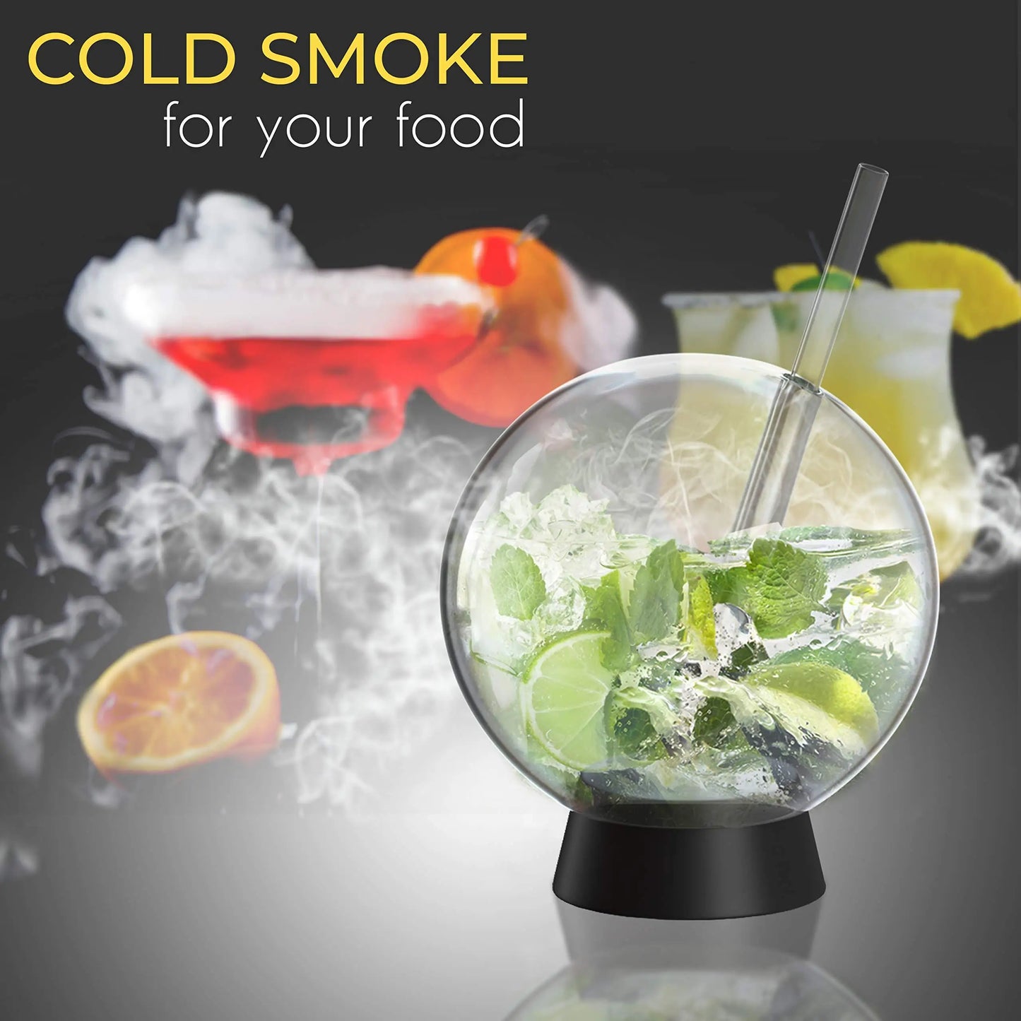 UD_Smoking Gun Wood Smoke Infuser Cocktail Ball 2 pcs Food Smoke Infuser Accessory Cocktail Ball Glass with Glass Straw for