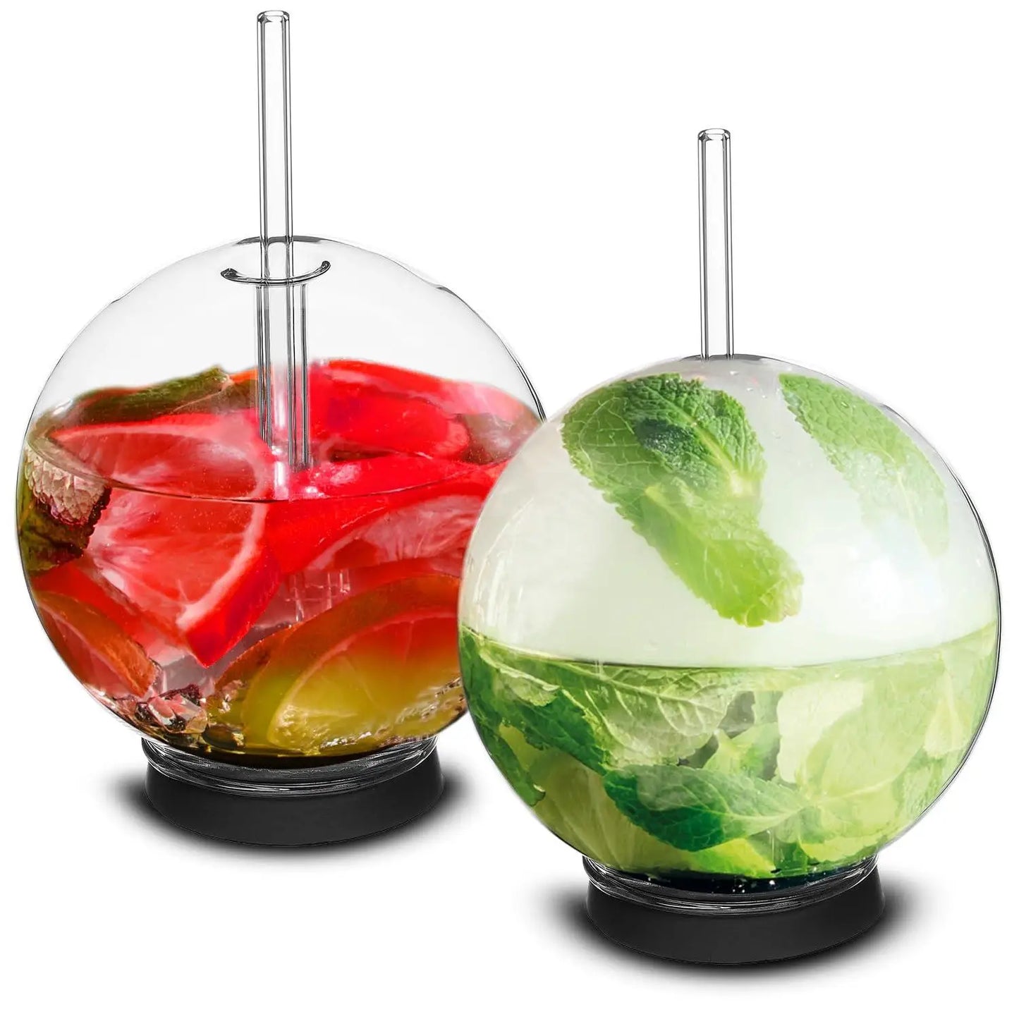 UD_Smoking Gun Wood Smoke Infuser Cocktail Ball 2 pcs Food Smoke Infuser Accessory Cocktail Ball Glass with Glass Straw for
