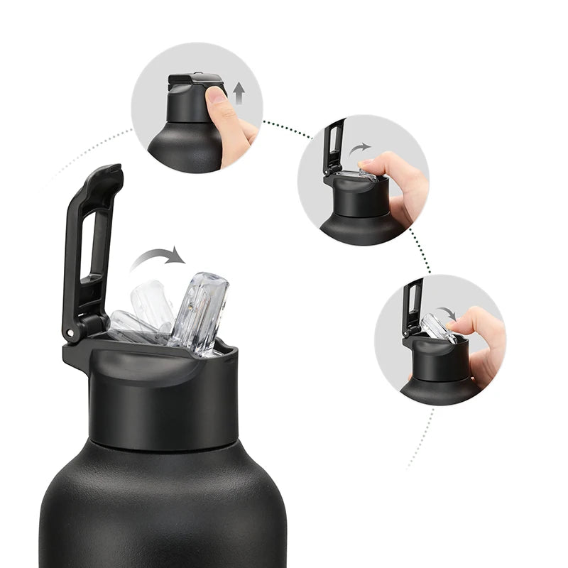 Stainless Steel Thermal Bottle - 2 Lids, Straw & Portable-World Bazaar Life