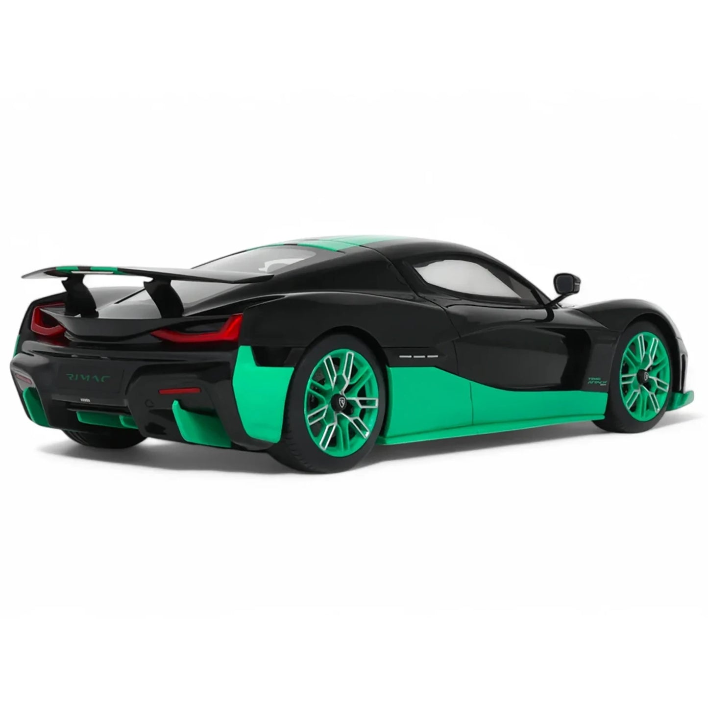 DCD 2023 Rimac Nevera 1/18 Model Diecast Toy Black with Green Stripes by GT Spirit