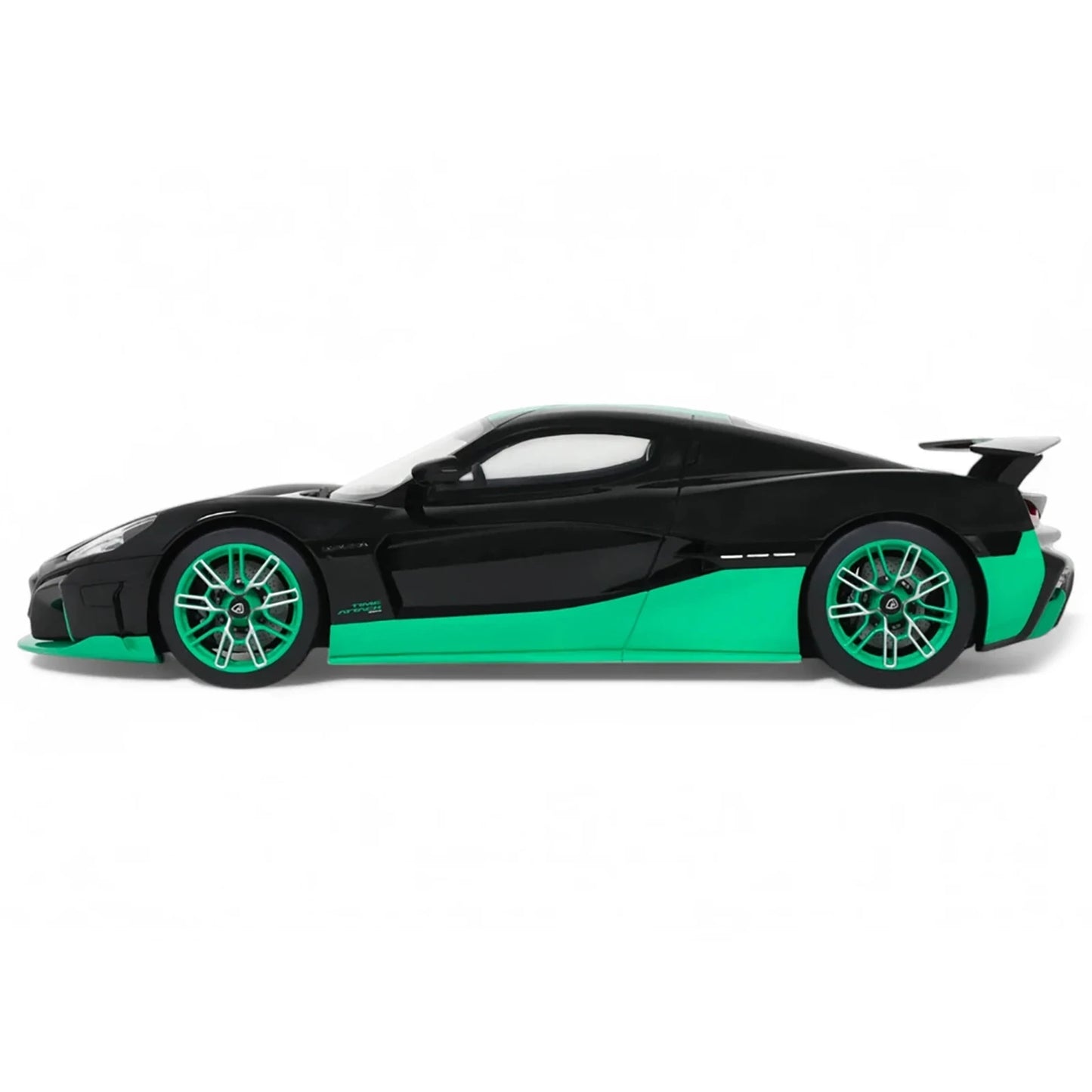 DCD 2023 Rimac Nevera 1/18 Model Diecast Toy Black with Green Stripes by GT Spirit