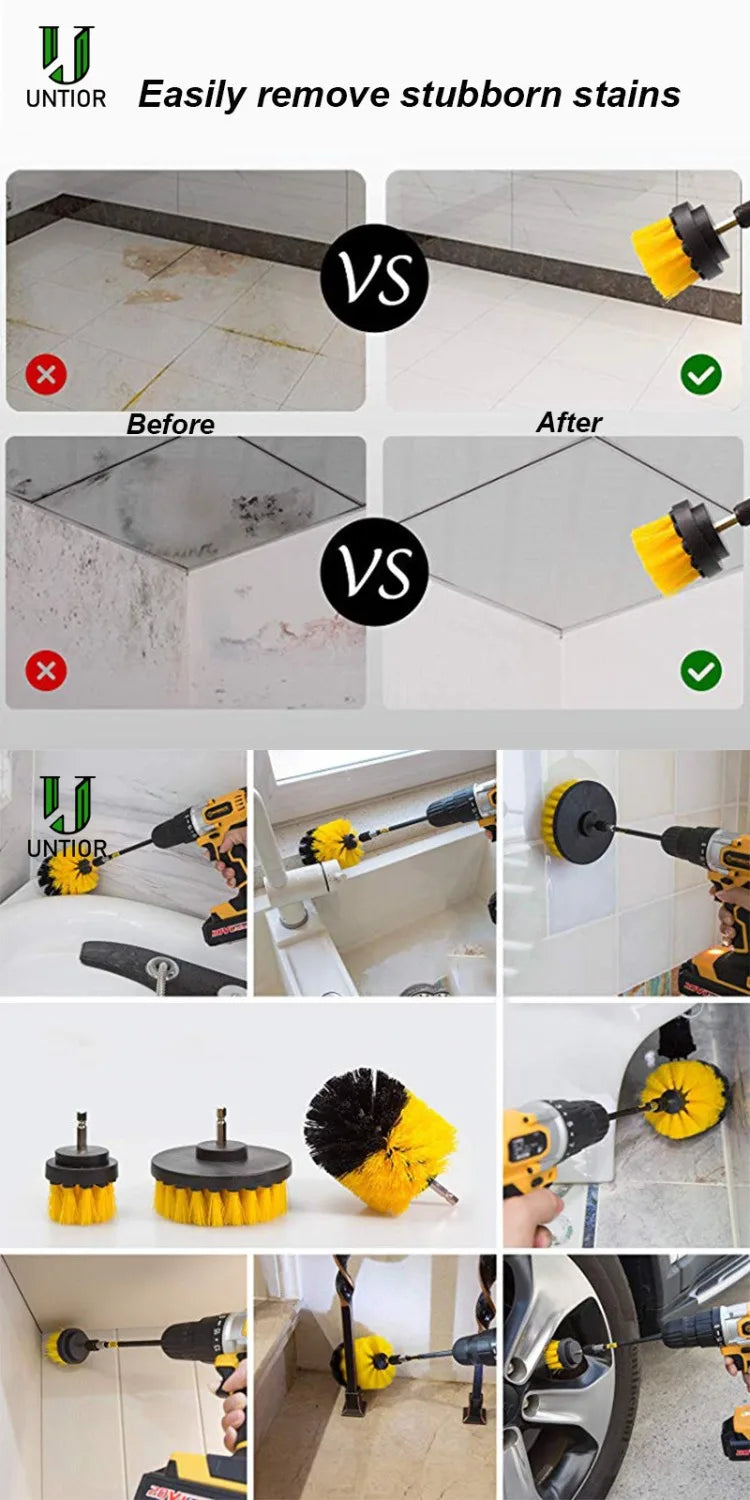 UNTIOR Electric Drill Brush Kit Power Scrubber Brush Attachments Set Scrub Wash Brushes Tools for Car Floor Tires Toilet Cleanin-World Bazaar Life