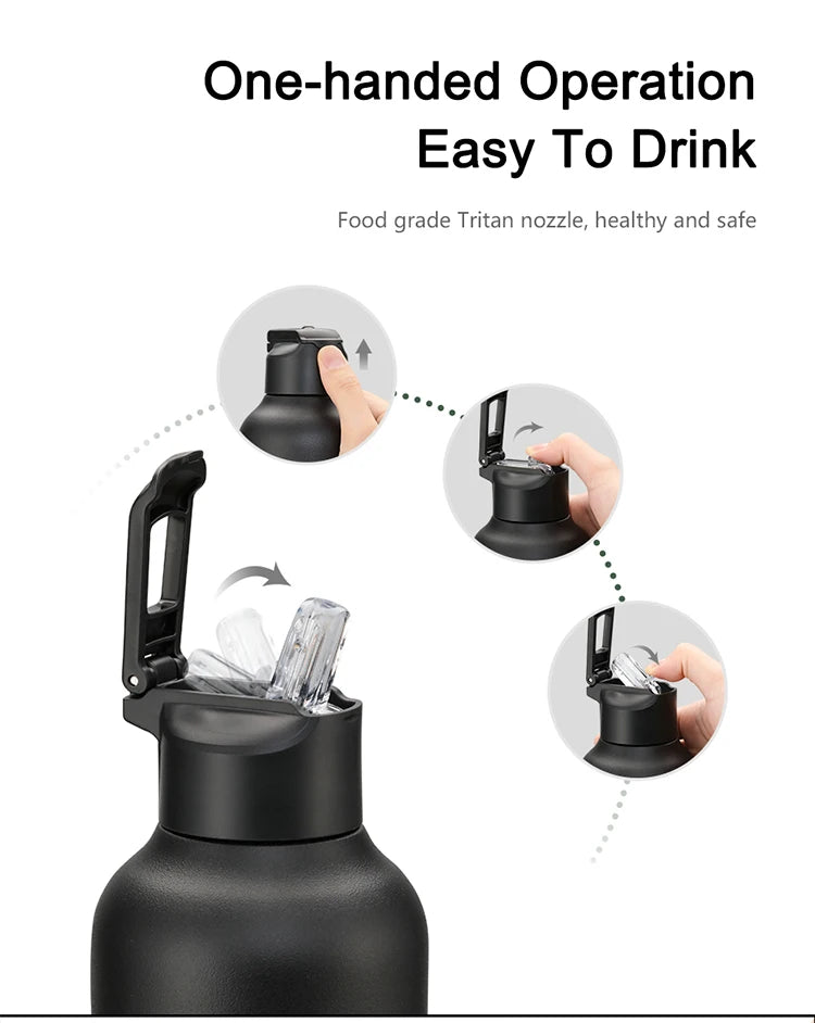 Stainless Steel Thermal Bottle - 2 Lids, Straw & Portable-World Bazaar Life