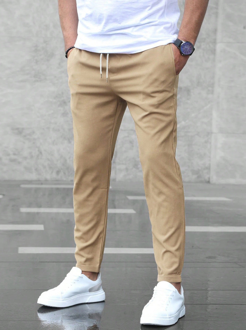 Men's Casual Pants With Pockets Fashion Slim Fit Drawstring Trousers.