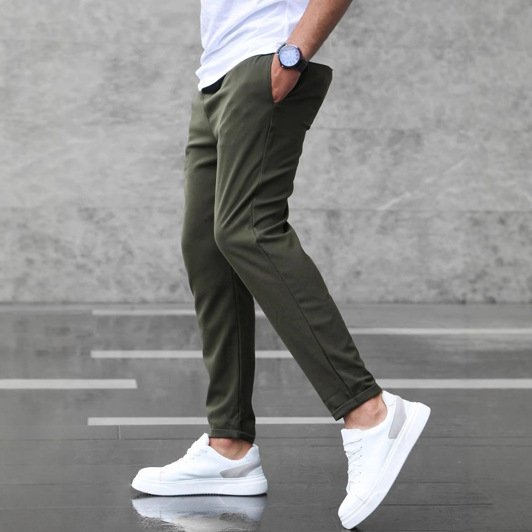 Men's Casual Pants With Pockets Fashion Slim Fit Drawstring Trousers.