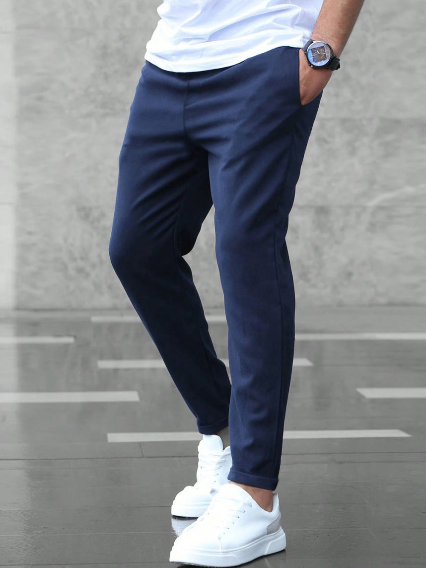 Men's Casual Pants With Pockets Fashion Slim Fit Drawstring Trousers.