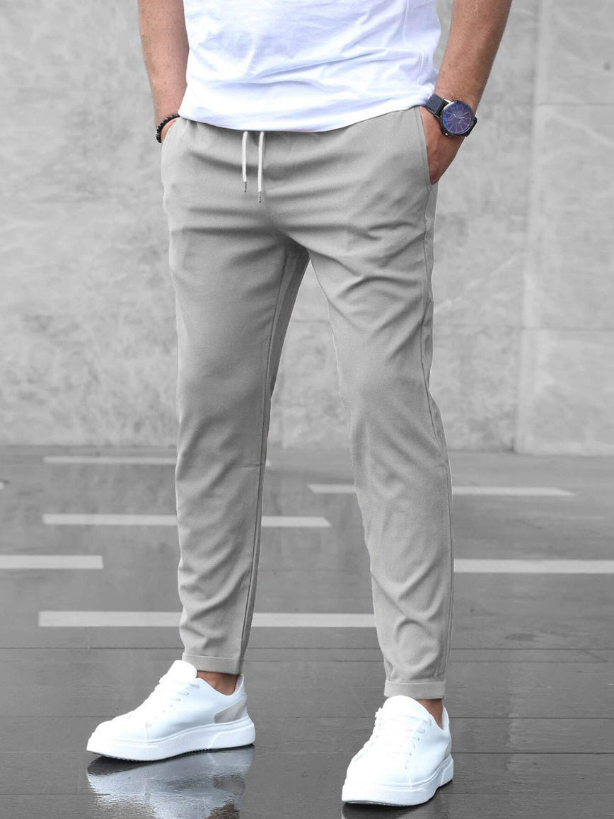 Men's Casual Pants With Pockets Fashion Slim Fit Drawstring Trousers.