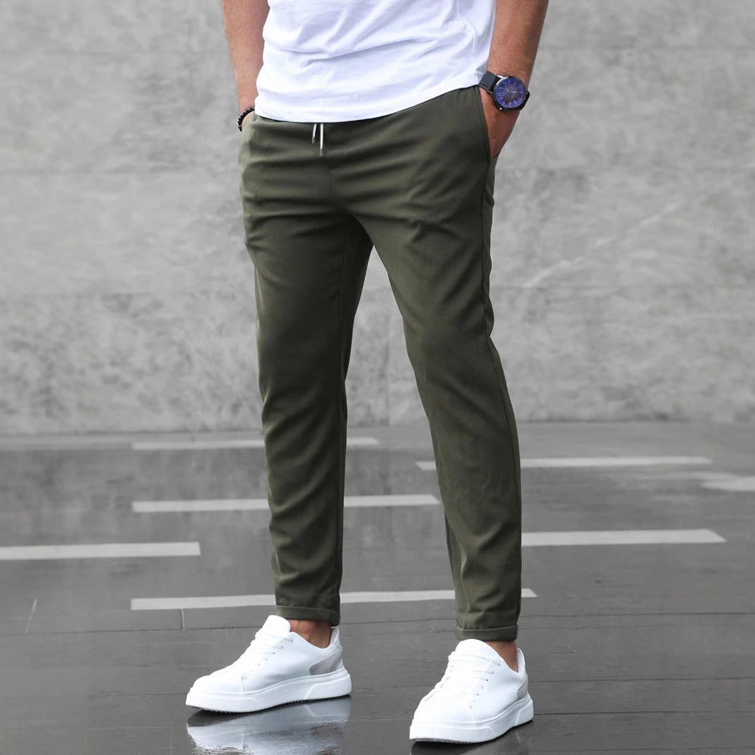 Men's Casual Pants With Pockets Fashion Slim Fit Drawstring Trousers.