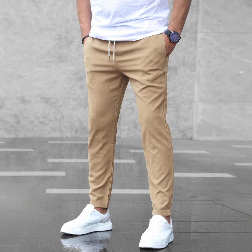 Men's Casual Pants With Pockets Fashion Slim Fit Drawstring Trousers.