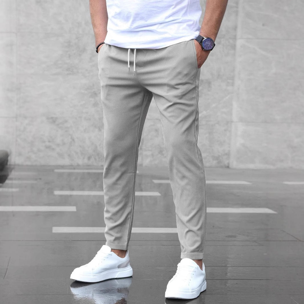 Men's Casual Pants With Pockets Fashion Slim Fit Drawstring Trousers.