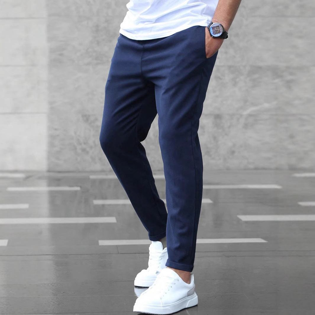 Men's Casual Pants With Pockets Fashion Slim Fit Drawstring Trousers.