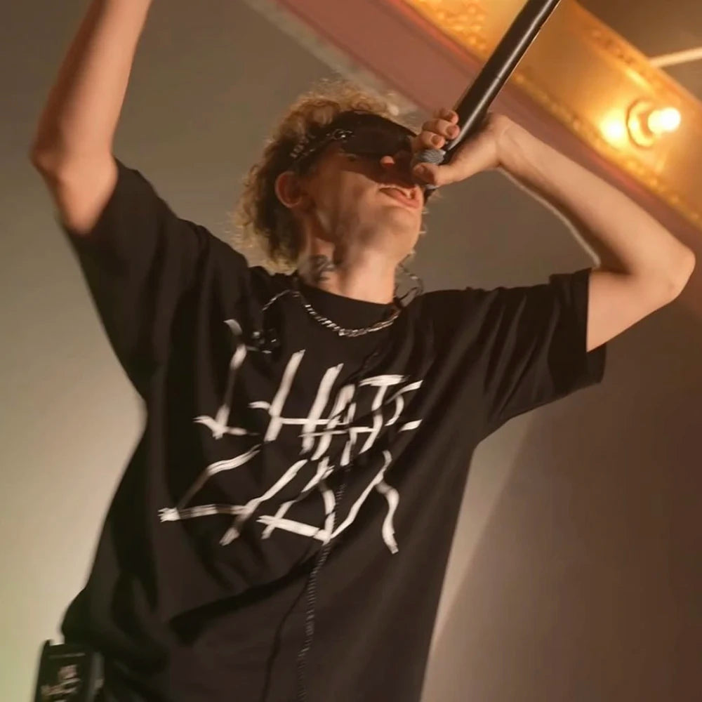 Oversized Men's Clothing Streetwear I HATE LIDA Print Hip Hop Korean Short Sleeve Y2k Tops Tee Cotton Graphic Unisex Tshirt Goth-World Bazaar Life