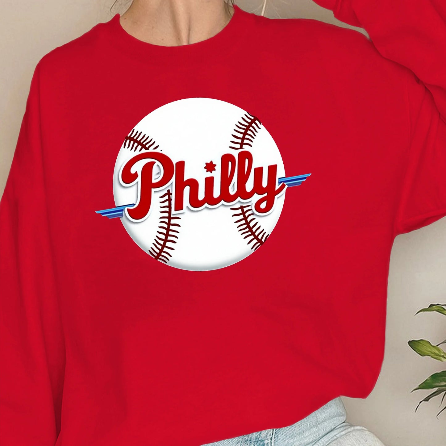 Women's Philly Baseball Design Sweatshirts Printed Casual Knitted Fabric