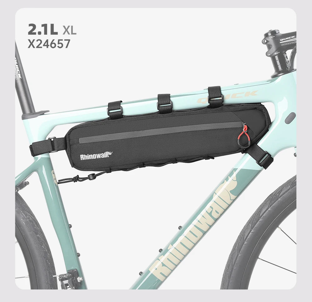 Rhinowalk Bike Frame Bag 2.1L-2.7L Splash-Proof Bicycle Under Tube Bag Triangle Bag Double Sided SBS Zipper Bottom binding syste