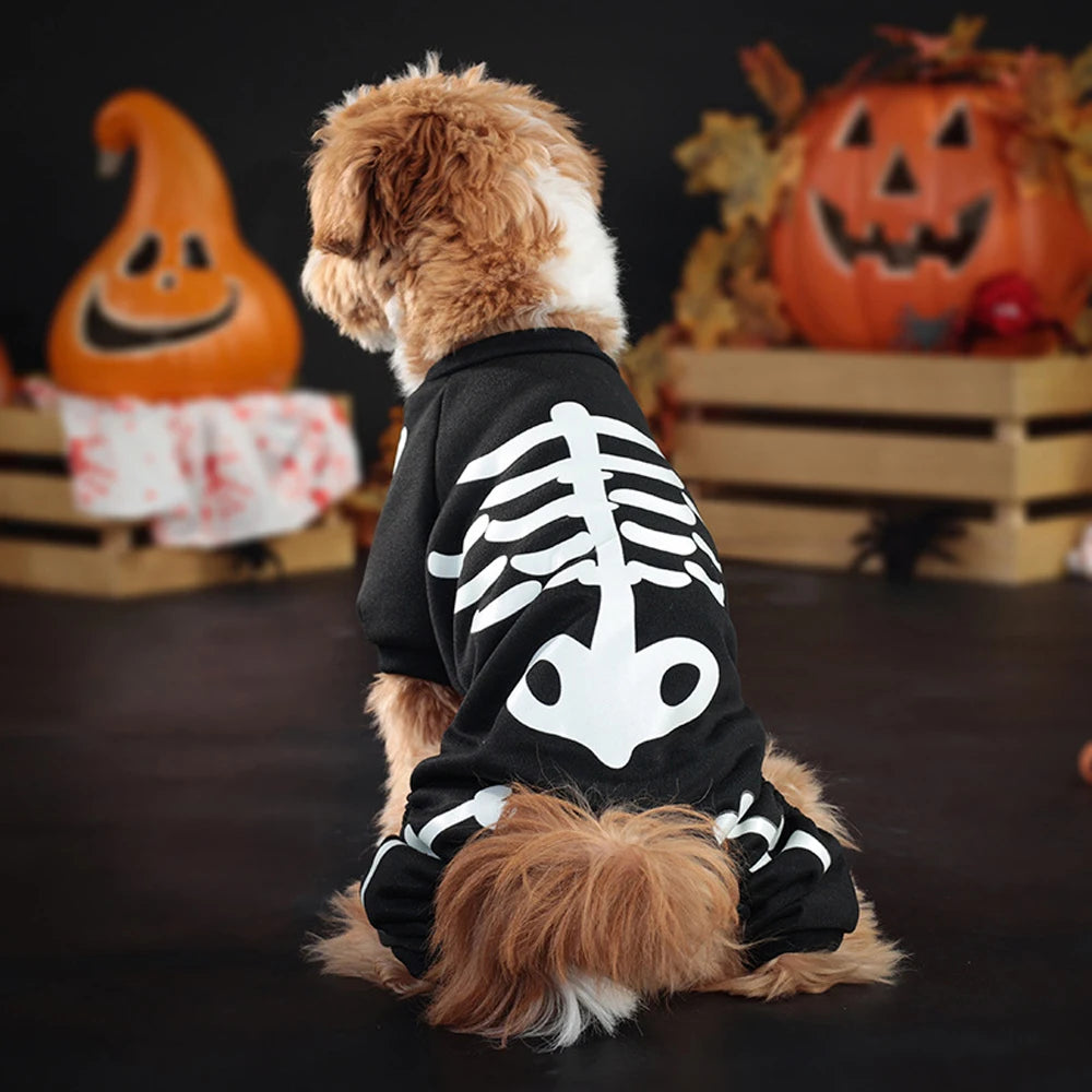 Fluorescence Pet Skeleton Costume Skeleton Jumpsuit for Small Medium Dogs Funny Halloween Outfit for Puppy Cosplay Prop Apparel-World Bazaar Life