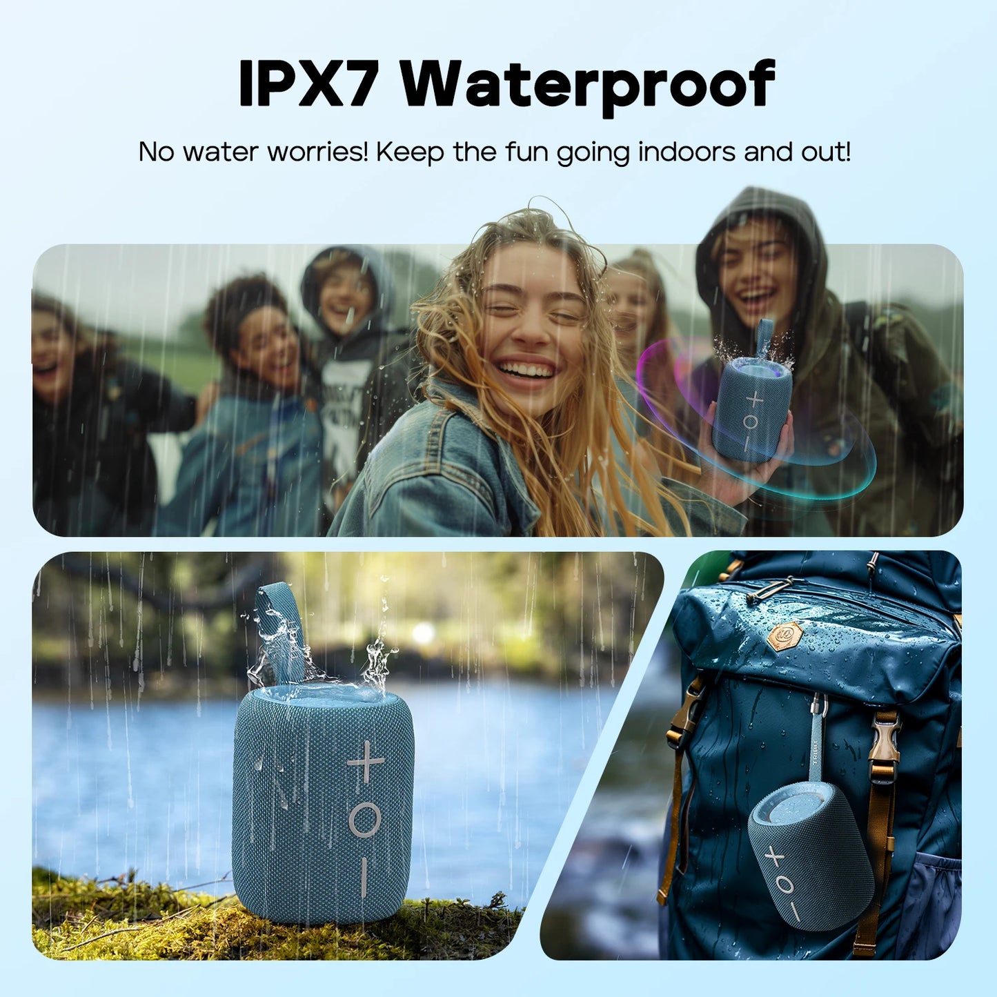 TRIBIT StormBox Mini Bluetooth Speaker, 12W 360° Sound With XBass, LEDs, 12 Hours playtimes, IPX7 Waterproof, For Hiking/Outdoor-World Bazaar Life