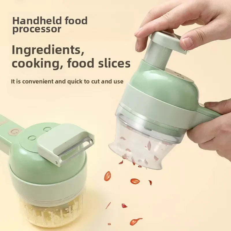 4In1 Electric Vegetable Cutter Set Handheld Wireless Electric Garlic Masher Food Chopper Meat Grinder Machine Food Peel Slice
