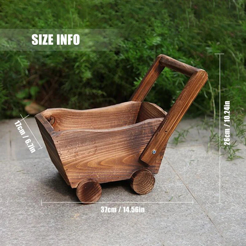 1pcs Wooden Cart Flowerpot Succulents Ornament Creative Garden Home Bedroom Shop Window Plants Wheelbarrow Planter Decor Pot