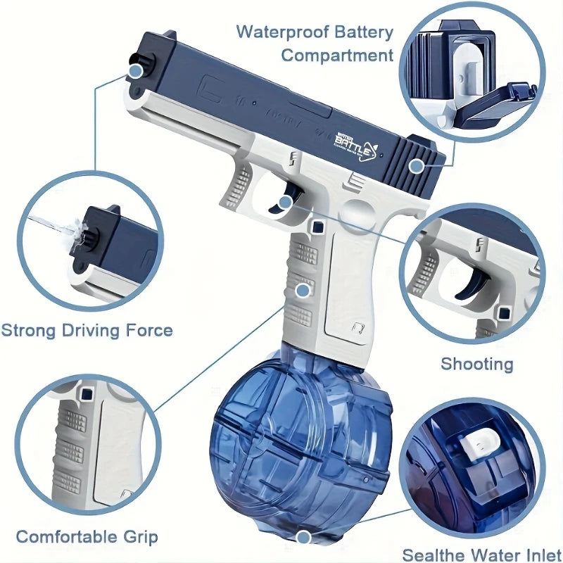 Elektrische Wasserpistole für Erwachsene – wiederaufladbare elektrische automatische Wasserpistole mit Trommel, Strand, Pool, Schwimmen, Party im Freien, 500 cc
