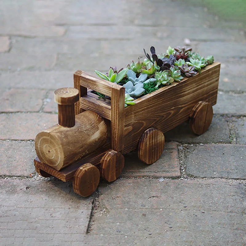 1pcs Wooden Cart Flowerpot Succulents Ornament Creative Garden Home Bedroom Shop Window Plants Wheelbarrow Planter Decor Pot