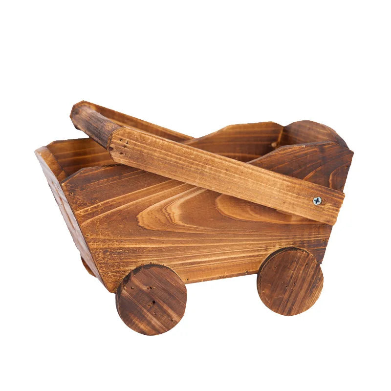 1pcs Wooden Cart Flowerpot Succulents Ornament Creative Garden Home Bedroom Shop Window Plants Wheelbarrow Planter Decor Pot