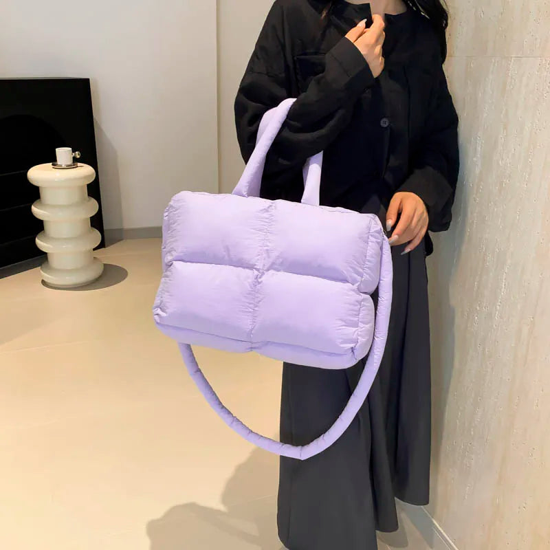 Puffer Tote Bag for Women Lightweight Down Cotton Padded Crossbody Bag Large Capacity Handbag Puffy Purse for Shopping Travel ?-World Bazaar Life