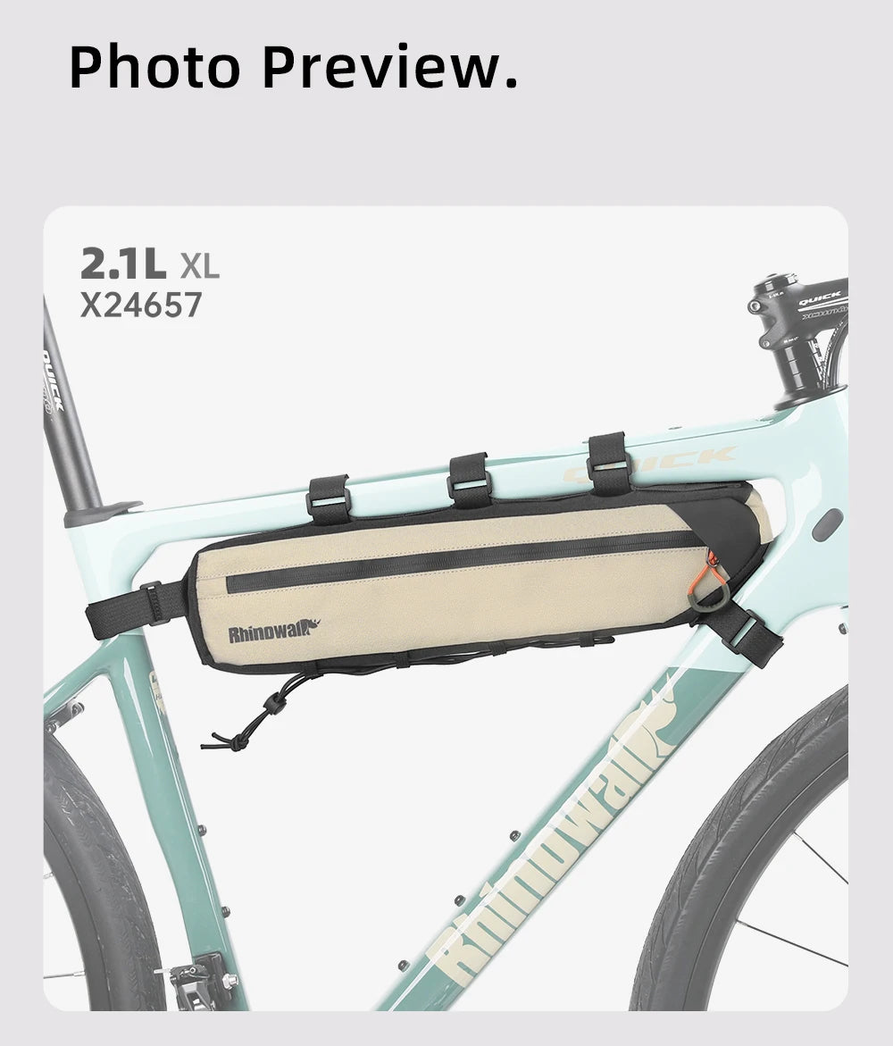 Rhinowalk Bike Frame Bag 2.1L-2.7L Splash-Proof Bicycle Under Tube Bag Triangle Bag Double Sided SBS Zipper Bottom binding syste