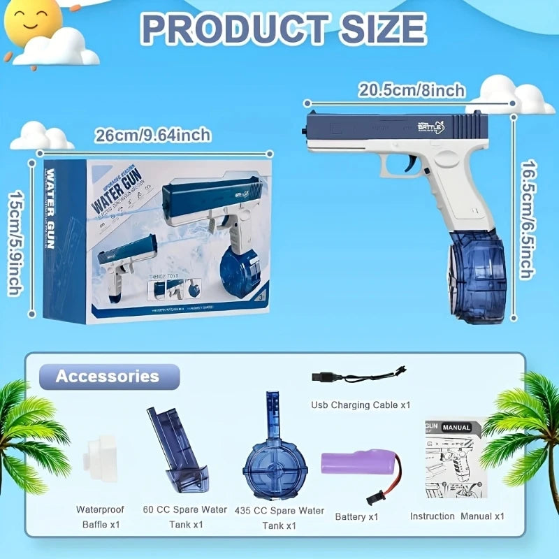 Elektrische Wasserpistole für Erwachsene – wiederaufladbare elektrische automatische Wasserpistole mit Trommel, Strand, Pool, Schwimmen, Party im Freien, 500 cc