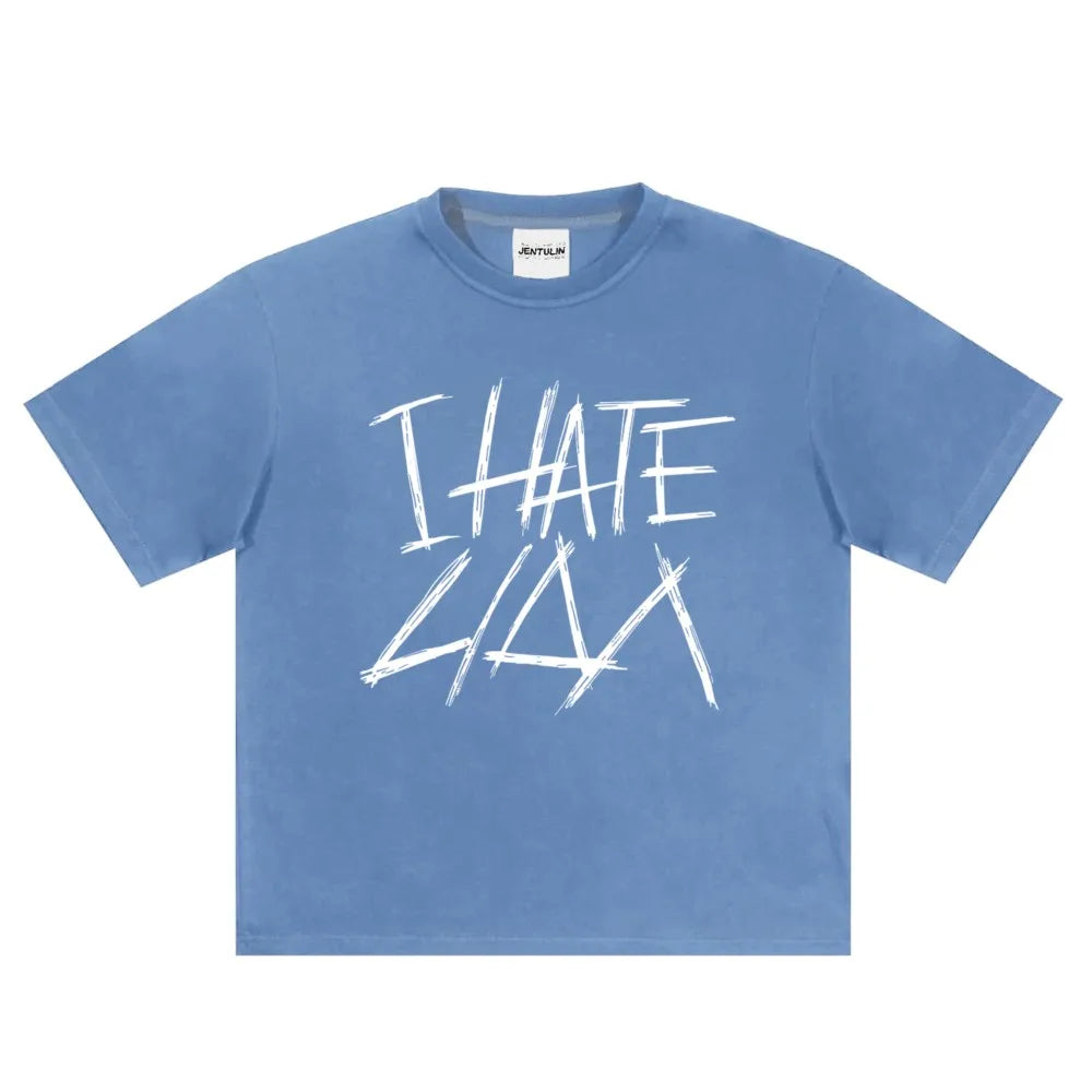 Oversized Men's Clothing Streetwear I HATE LIDA Print Hip Hop Korean Short Sleeve Y2k Tops Tee Cotton Graphic Unisex Tshirt Goth-World Bazaar Life